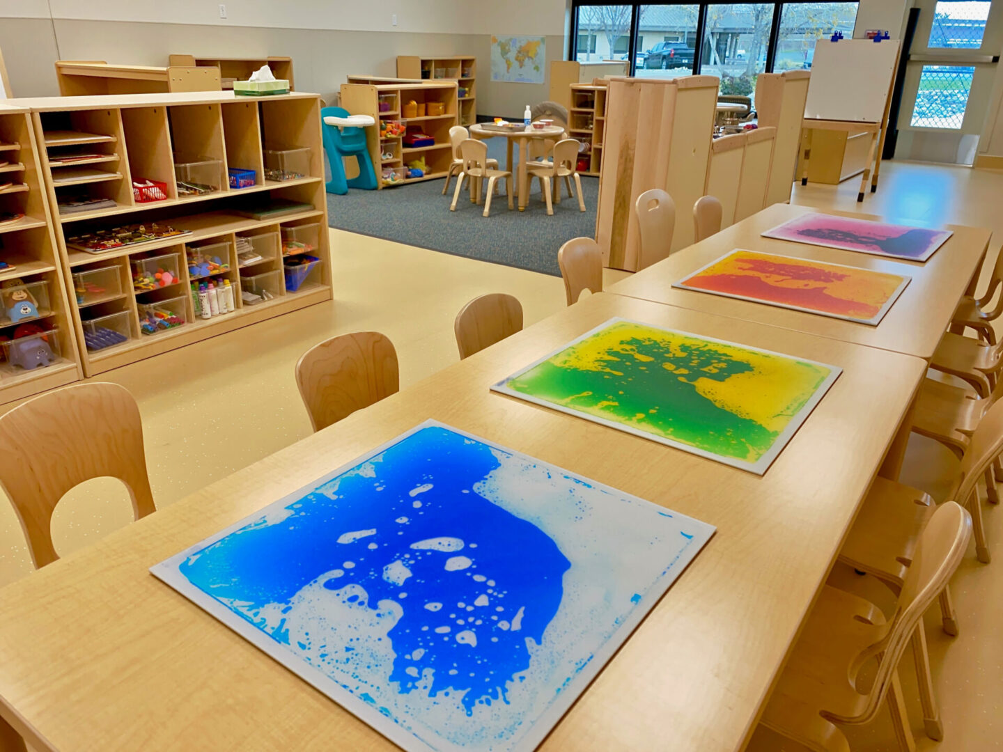 Early,Childhood,Education,Preschool,Classroom.,Tables,With,Art,,Chairs,,And Early,Childhood,Education,Preschool,Classroom.,Tables,With,Art,,Chairs,,And